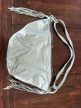 Not Rational Pale Blue Leather Fringe Shoulder Bag